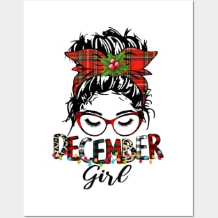 Messy Bun December Girl Christmas Lights Birthday Posters and Art